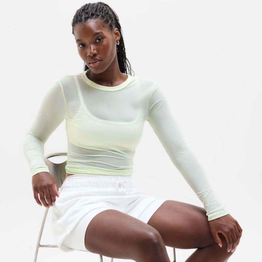 NWOT Green Mesh ATHLETA long Sleeve top/ great for spring, lg - Picture 2 of 6